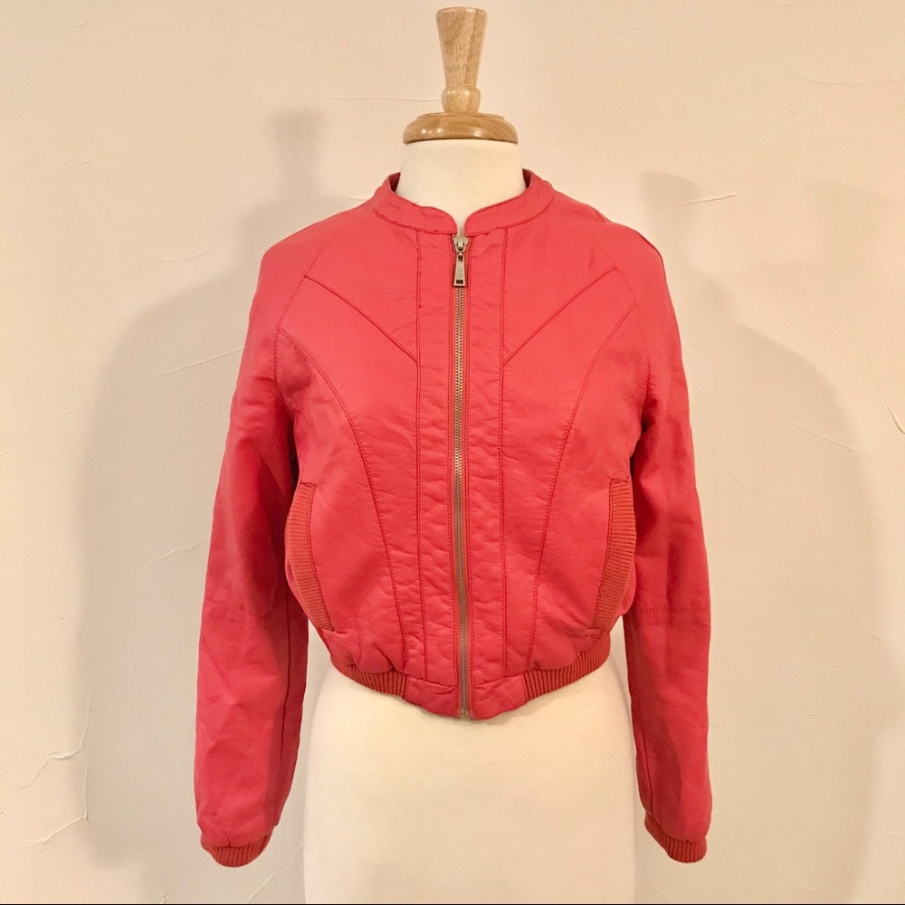 Pink Jou Jou Vegan Leather Moto Jacket (Size M)